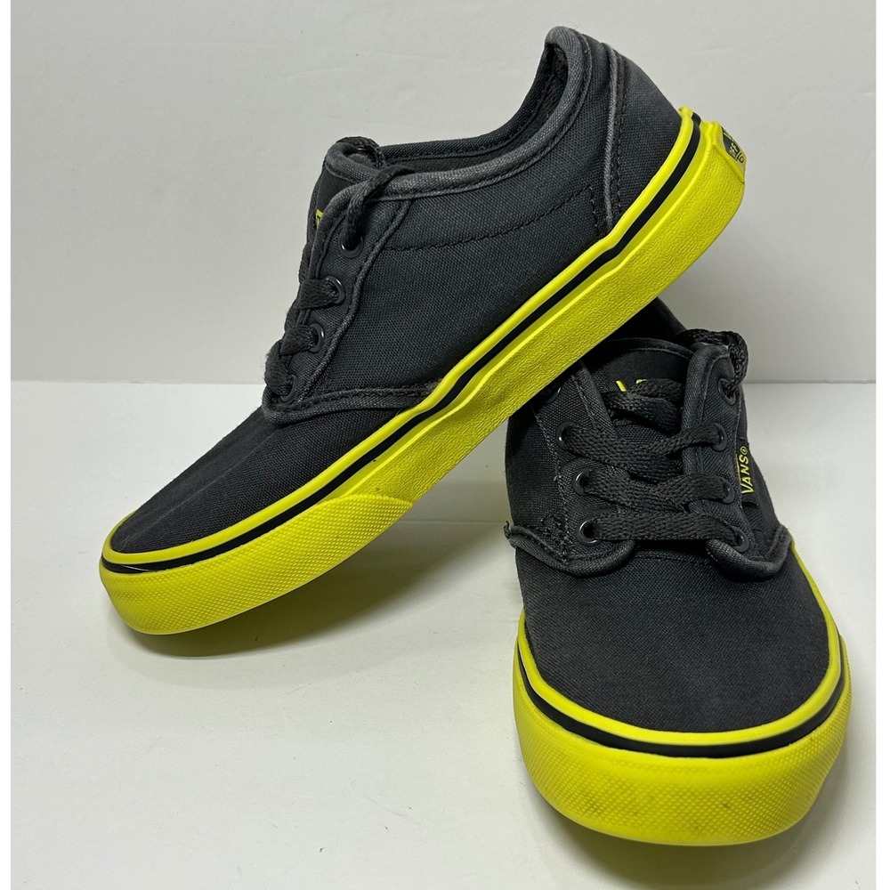 Kids‎ Vans Canvas Low Top Sneakers Dark Gray Neon Yellow Youth Size  1